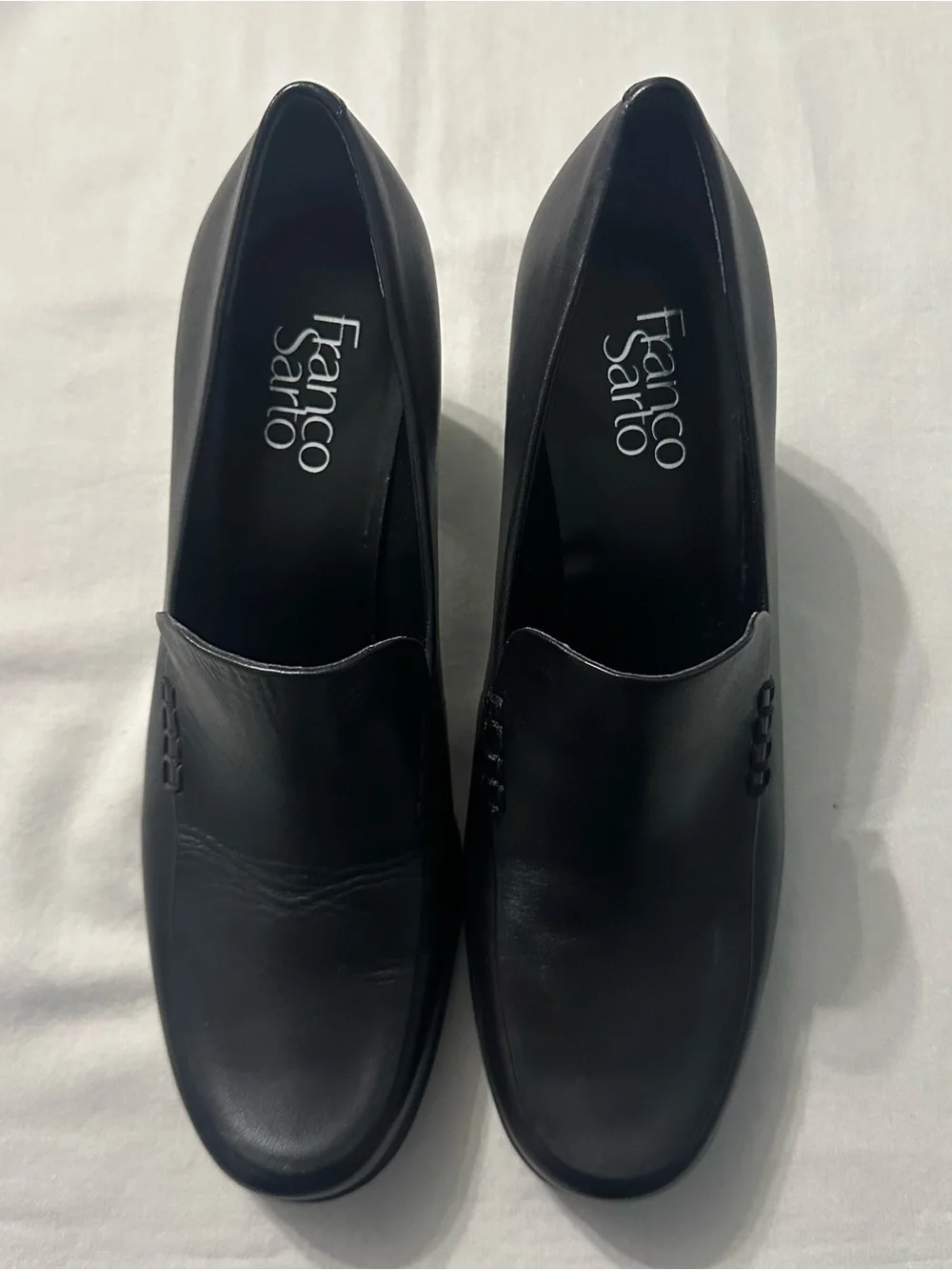 Franco Sarto Nolan Womens 8M Black Leather Block Heel Loafers Pump Shoes Slip On